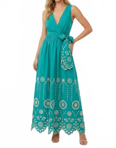 Chicways Jade Eyelet Embroidered Sleeveless Maxi Dress In Green In Blue