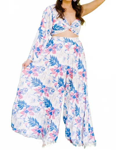 Chicways Paradise Palazzo Pants In Floral White