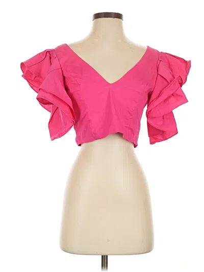 Pre-owned Chicways Tank Top Pink Ruffles Neckline Tops