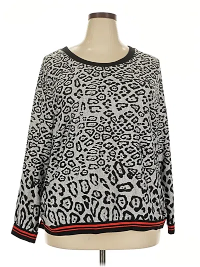 Pre-owned Chicwish Long Sleeve Top Gray Animal Print Pattern Boatneck Tops