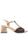 Chie Mihara Sandals In Black Leather And Fabric In Black