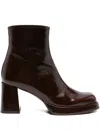 Chie Mihara 75mm Patent Leather Block-heel Boots In Brown