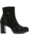 Chie Mihara 80mm Buckle-strap Suede Boots In Black