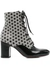 Chie Mihara 80mm Geometric-pattern Lace-up Boots In Black