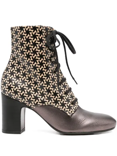 Chie Mihara 80mm Masalac Geometric-pattern Lace-up Boots In Brown