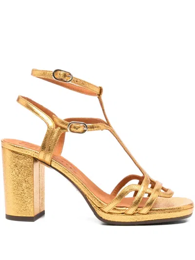 Chie Mihara 80mm T-bar Block-heel Sandals In Gold