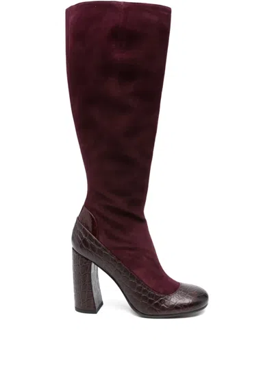 Chie Mihara 85mm Leather Crocodile-embossed Boots In Red