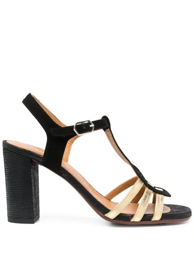 Chie Mihara Babi Suede And Leather Sandals In Black,gold