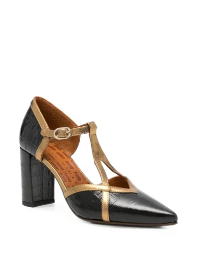Chie Mihara Aware Crocodile-effect Metallic-trim Heeled Pumps In Black