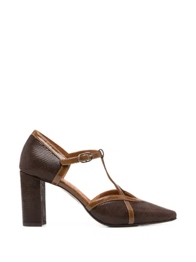 Chie Mihara Awear Lizard-effect T-bar Heeled Pumps In Brown
