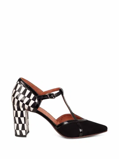 Chie Mihara Checkered T-bar Pumps In Black