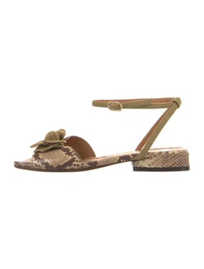 Pre-owned Chie Mihara Embossed Leather Animal Print Sandals In Gold