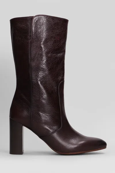 Chie Mihara Exis High Heels Ankle Boots In Bordeaux Leather In Burgundy
