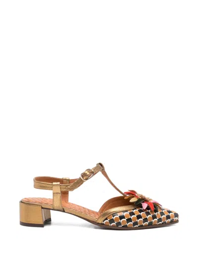 Chie Mihara Heleni Floral-appliqué T-bar Pumps In Gold