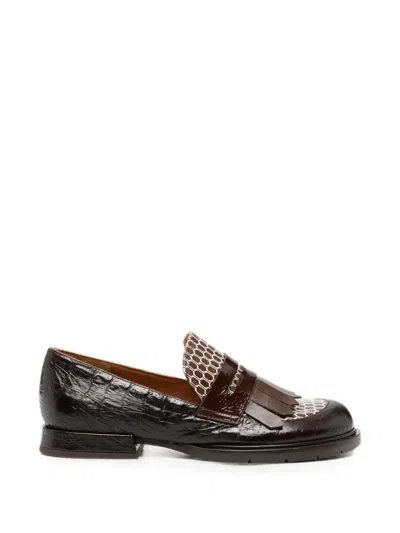Chie Mihara Jeluse Croc-effect Fringed Loafers In Brown