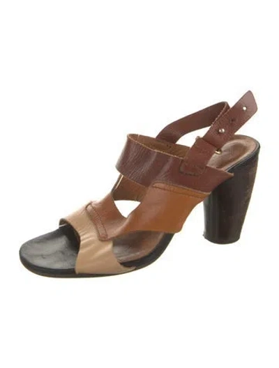 Pre-owned Chie Mihara Leather Colorblock Pattern Sandals In Brown