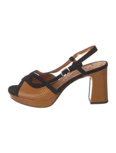 Pre-owned Chie Mihara Leather Colorblock Pattern Slingback Sandals In Brown