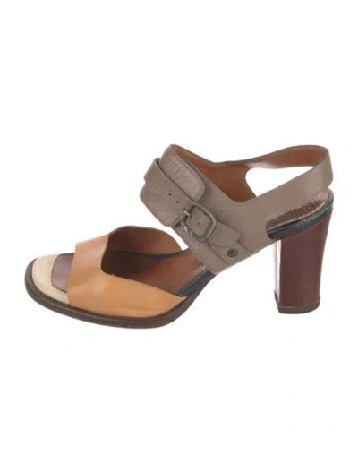 Pre-owned Chie Mihara Leather Colorblock Pattern Slingback Sandals In Brown