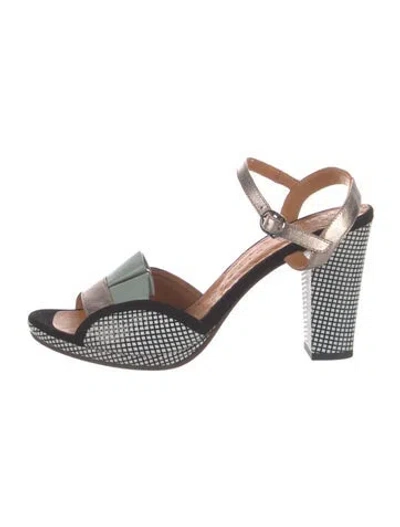 Pre-owned Chie Mihara Leather Plaid Print Slingback Sandals In Multi
