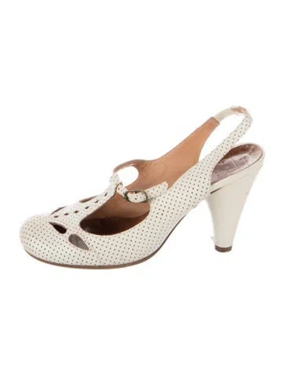 Pre-owned Chie Mihara Leather Polka Dot Print Slingback Pumps In Neutrals