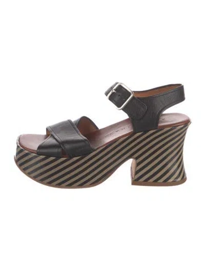 Pre-owned Chie Mihara Leather Striped Sandals In Black