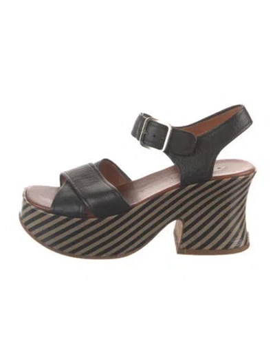 Pre-owned Chie Mihara Leather Striped Sandals In Black