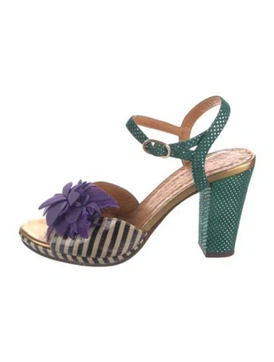 Pre-owned Chie Mihara Leather Striped Sandals In Green