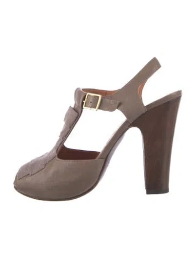 Pre-owned Chie Mihara Leather T-strap Pumps In Gray