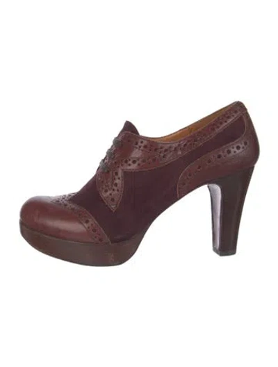 Pre-owned Chie Mihara Leather Tweed Pattern Pumps In Brown/purple