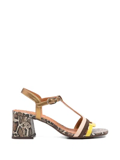 Chie Mihara Liluce T-strap Snake-effect Sandals In Brown