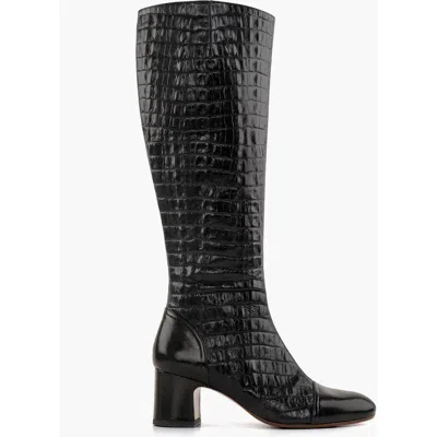 Chie Mihara Nishawa Crocodile-embossed Patent Leather High Boots In Black