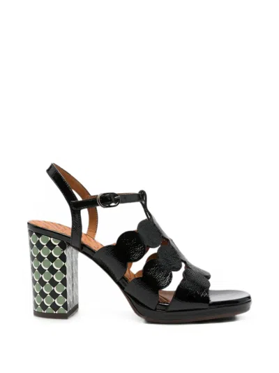 Chie Mihara Palana Scalloped-strap Leather Sandals In Black