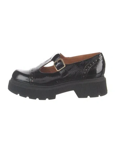 Pre-owned Chie Mihara Patent Leather Lasercut Accents Mary Jane Flats In Black