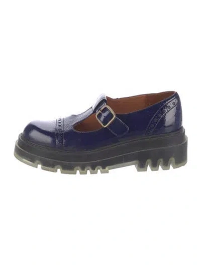 Pre-owned Chie Mihara Patent Leather Mary Jane Flats In Blue