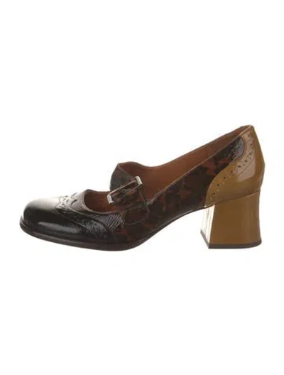 Pre-owned Chie Mihara Patent Leather Printed Sandals In Brown