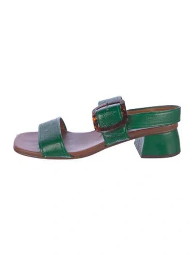 Pre-owned Chie Mihara Patent Leather Slides In Green