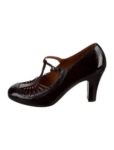 Pre-owned Chie Mihara Patent Leather T-strap Pumps In Brown