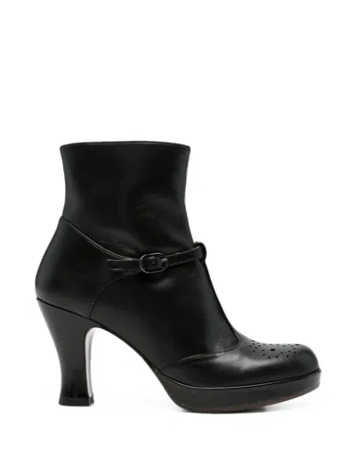 Chie Mihara Perforated Buckled Boots In Black