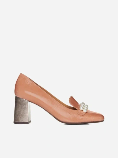 Chie Mihara Petard Pearls Patent Leather Pumps In Peach