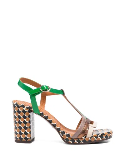 Chie Mihara Peyate T-bar Patterned Leather Sandals In Brown