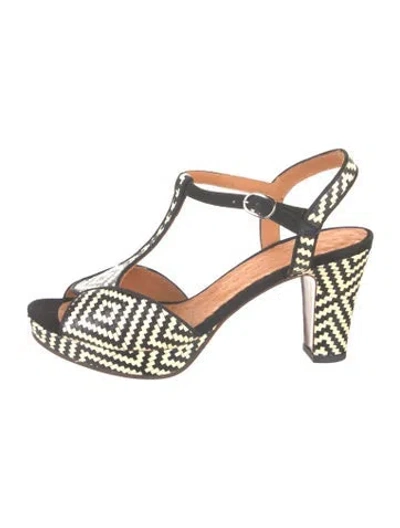 Pre-owned Chie Mihara Raffia Patterned T-strap Sandals W/ Tags In Multicolor