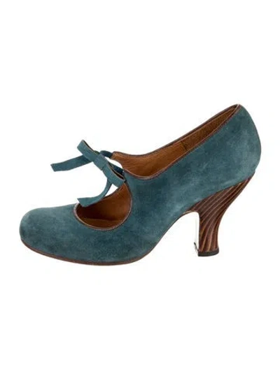 Pre-owned Chie Mihara Suede Bow Accents Pumps In Blue