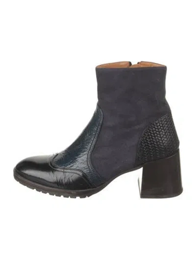 Pre-owned Chie Mihara Suede Braided Accents Boots In Black/blue