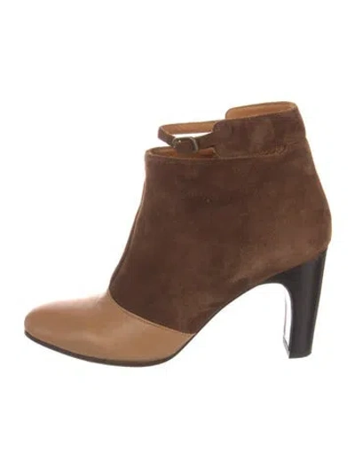 Pre-owned Chie Mihara Suede Colorblock Pattern Boots In Brown