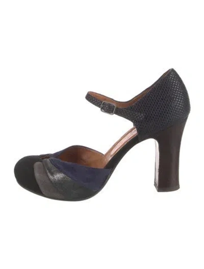 Pre-owned Chie Mihara Suede Colorblock Pattern D'orsay Pumps In Multi