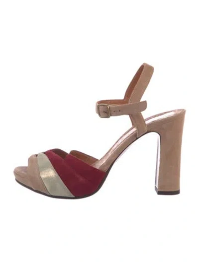 Pre-owned Chie Mihara Suede Colorblock Pattern Slingback Sandals In Neutral