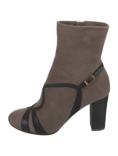 Pre-owned Chie Mihara Suede Colorblock Pattern Sock Boots In Gray