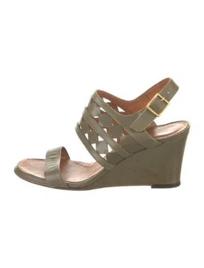 Pre-owned Chie Mihara Suede Cutout Accent Sandals In Green