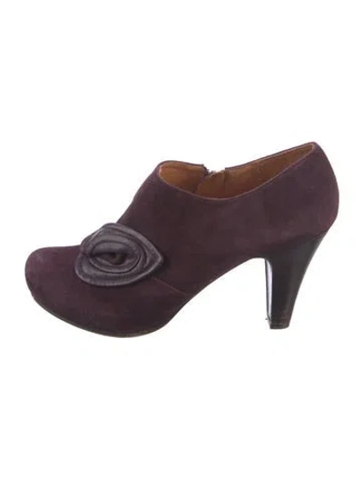 Pre-owned Chie Mihara Suede Leather Trim Embellishment Pumps In Purple