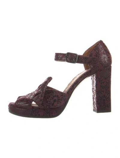 Pre-owned Chie Mihara Suede Patterned Sandals In Burgundy